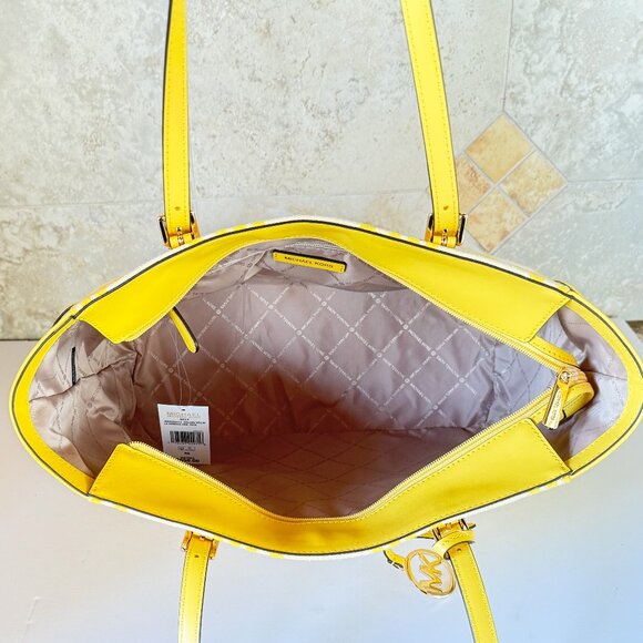 Michael Kors Gilly LG Drawstring Shoulder Tote Bag MK Graphic Logo Golden Yellow - Picture 10 of 15